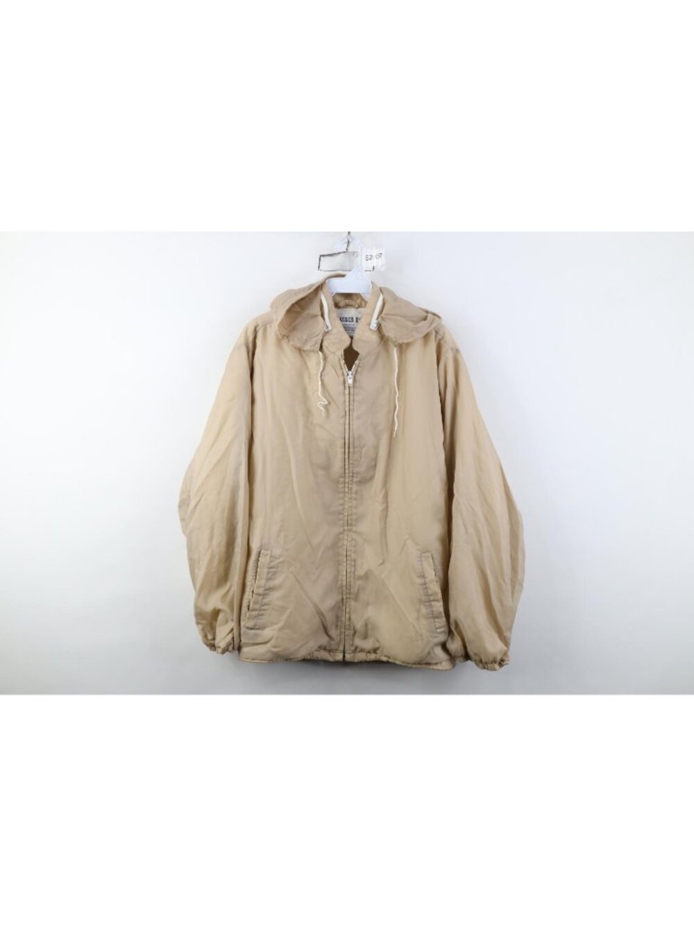 Vintage 70s Streetwear Womens 42 Blank Lined Hooded Windbreaker Jacket Beige Tan
